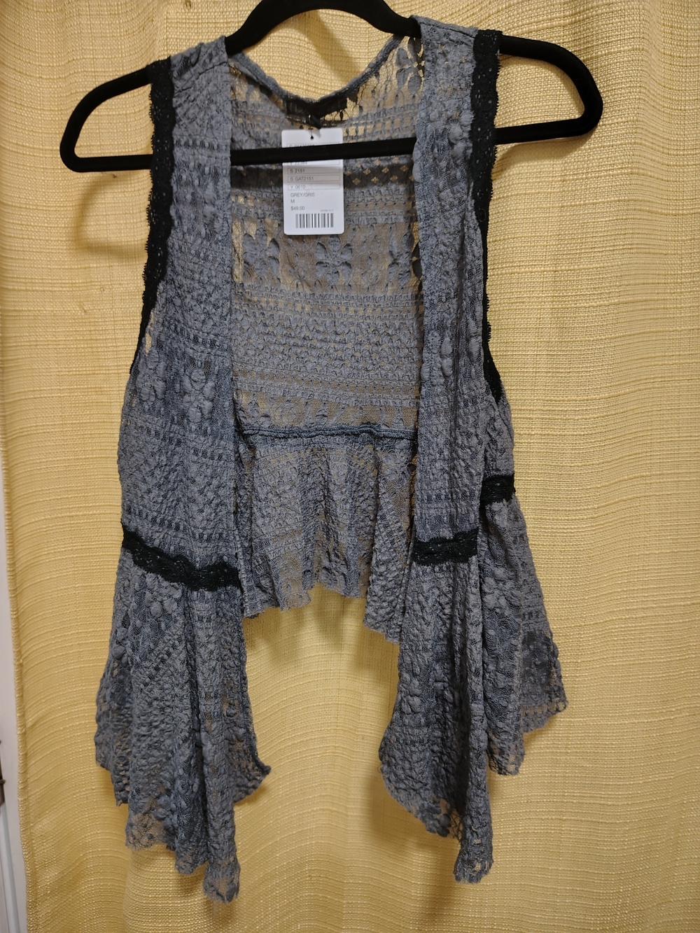 Lucca Couture Grey Open-Front Lace Waterfall Vest.